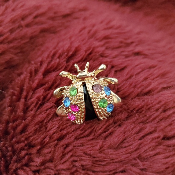 Multicolored dainty crystal ladybug brootch - Picture 2 of 4